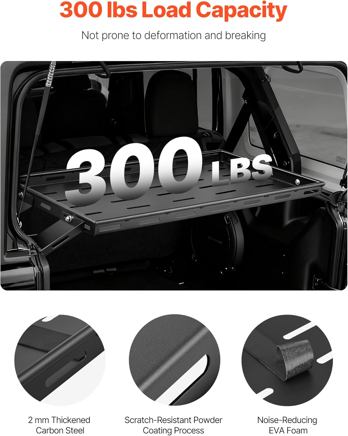 VEVOR Rear Trunk Cargo Rack - 300 lbs Capacity Carbon Steel Tray for 2007-2024 Jeep Wrangler JK 4 Door