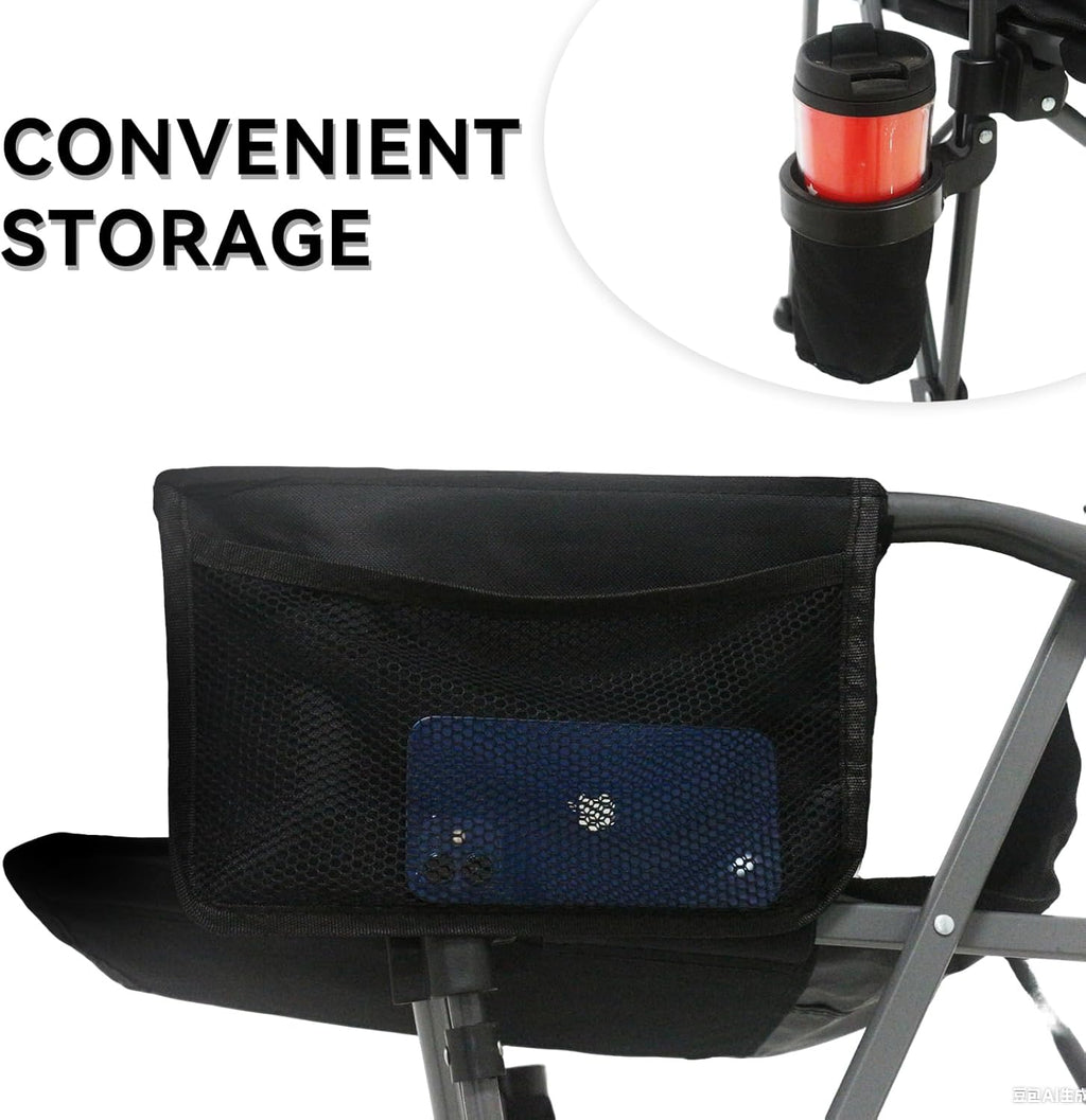 Skiennix Portable Camping Chair - Lightweight & Heavy-Duty Support Up to 500 LBS | Oversized with Side Pockets & Cup Holder