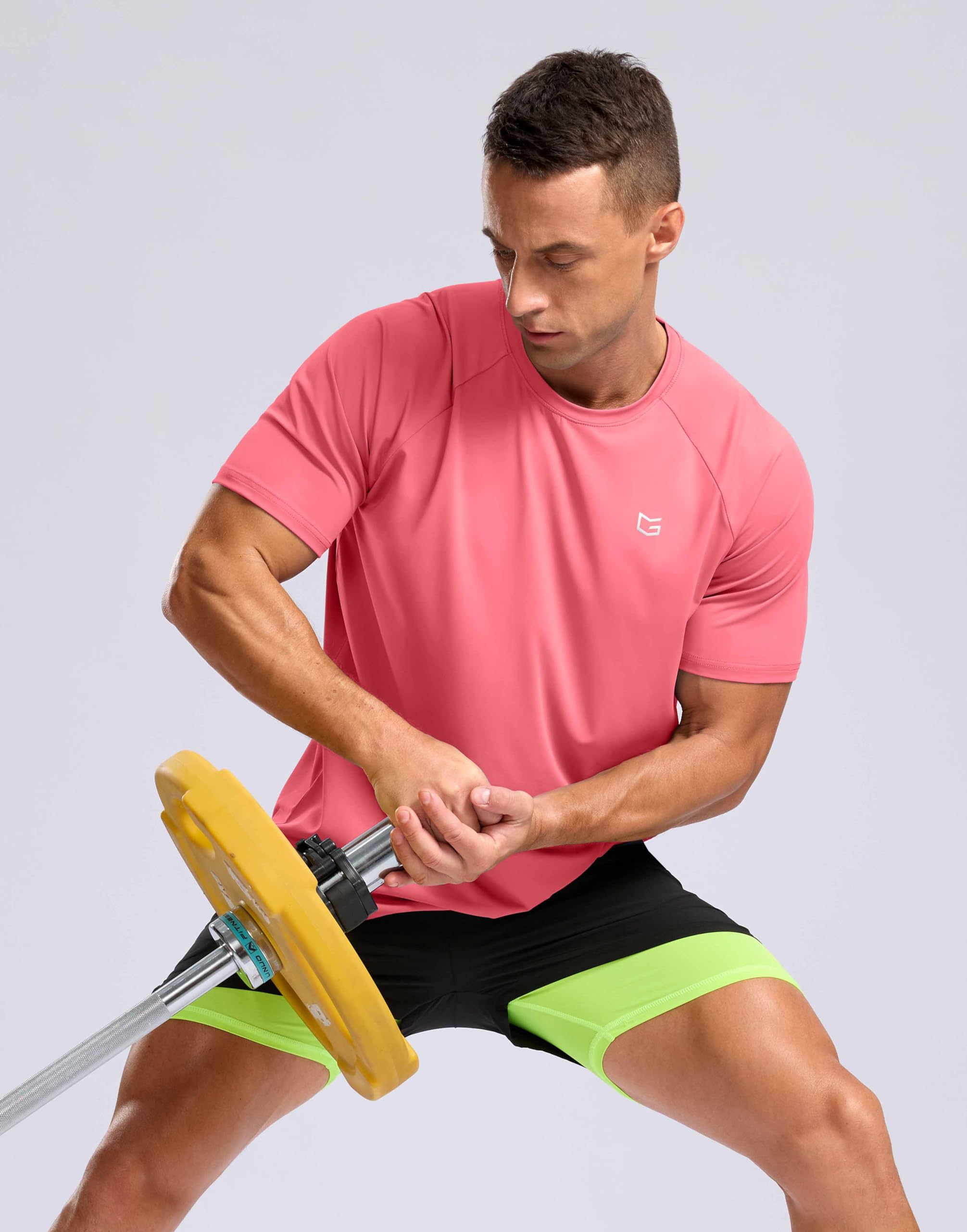 G Gradual Men's Athletic Workout T-Shirts Moisture Wicking Cooling Running Shirts Short Sleeve Performance Tee for Gym Tennis(Pink,XL)