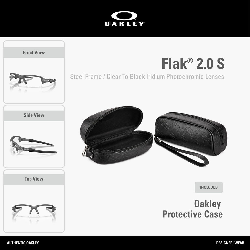 Oakley Flak 2.0 S OO9511 951107 59MM Steel/Clear to Black Iridium Transition Rectangle Sunglasses for Men for Women