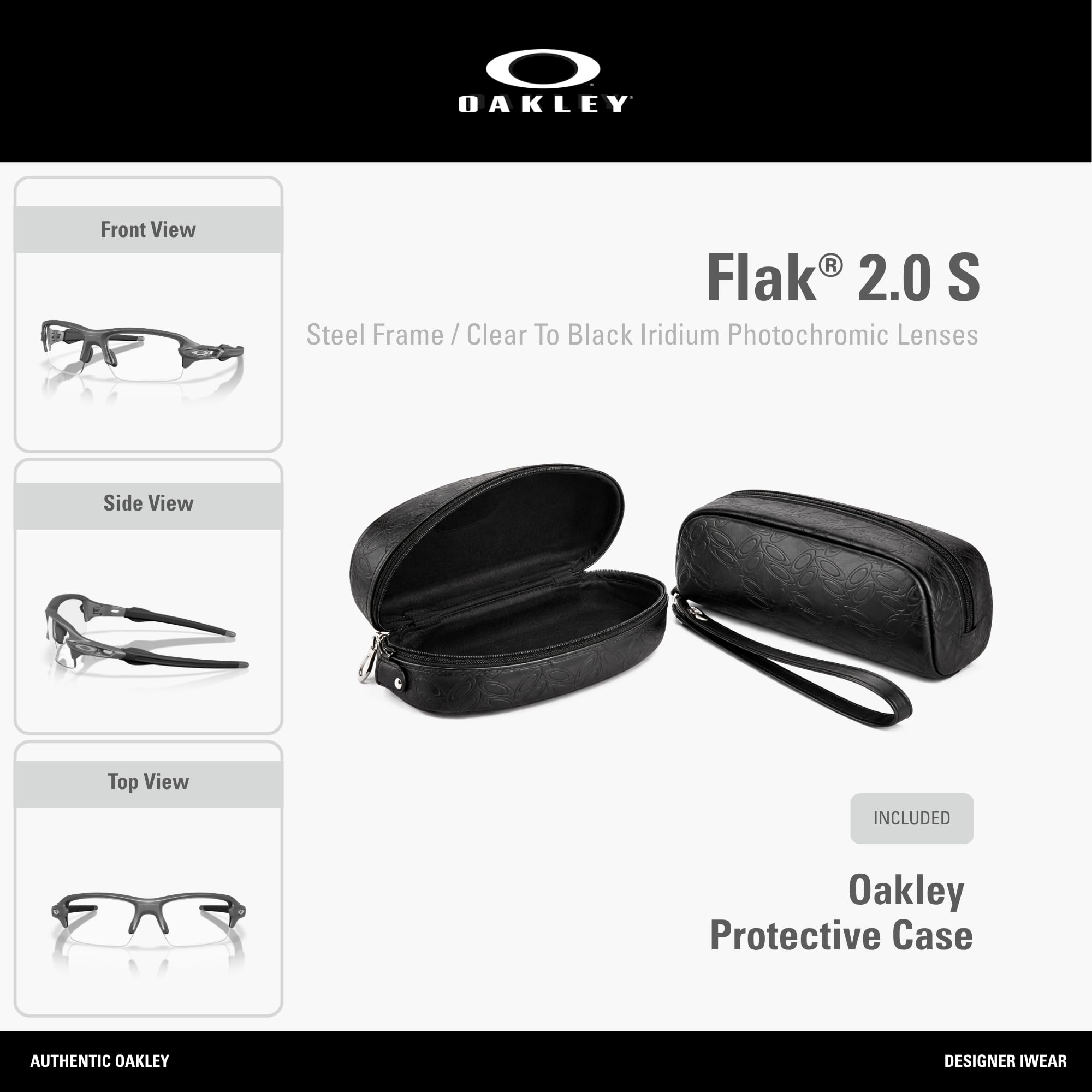 Oakley Flak 2.0 S OO9511 951107 59MM Steel/Clear to Black Iridium Transition Rectangle Sunglasses for Men for Women