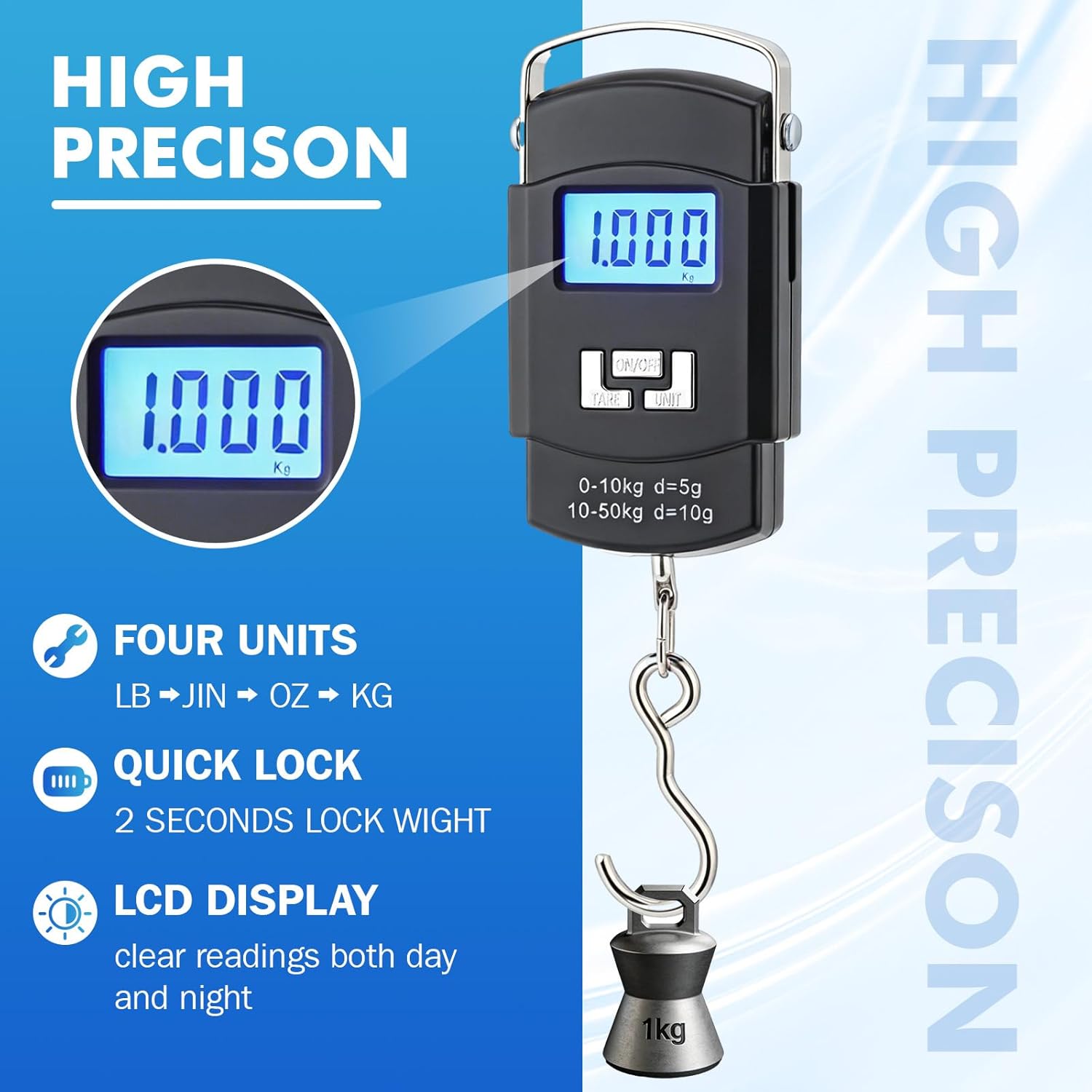 Sabary Digital Fish Scale - 110lb/50kg Capacity, Backlit LCD Display, Stainless Steel Hook | Ideal for Fishing & Travel