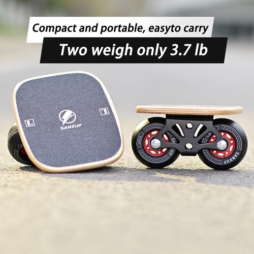 FreeSkates Portable Roller Road Drift Skates Plate, Maple Deck Anti-Skid Plate, Split Skateboard with PU Wheels, high-end Bearings(Black)