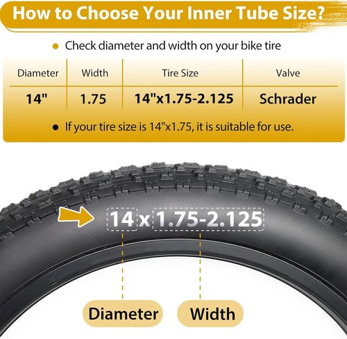 Bike Tube 2 Pack by [Brand Name] - 14 Inch AV32mm Schrader Valve, Butyl Rubber for Kids & MTB Bikes