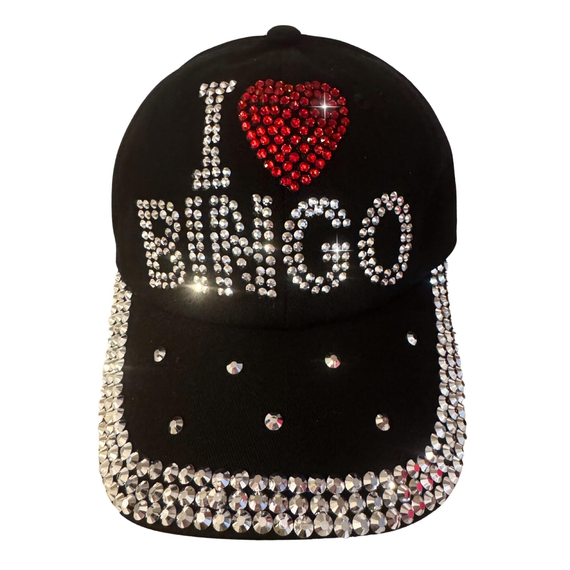 Popfizzy I Love Bingo Hat for Women, Bingo Lover Baseball Hat, Adult Bedazzled Rhinestone Hats, Bling Bingo Gifts, Black