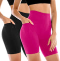 Leafigure Biker Shorts for Women - High Waisted with Pockets | 2 Pack for Gym & Running