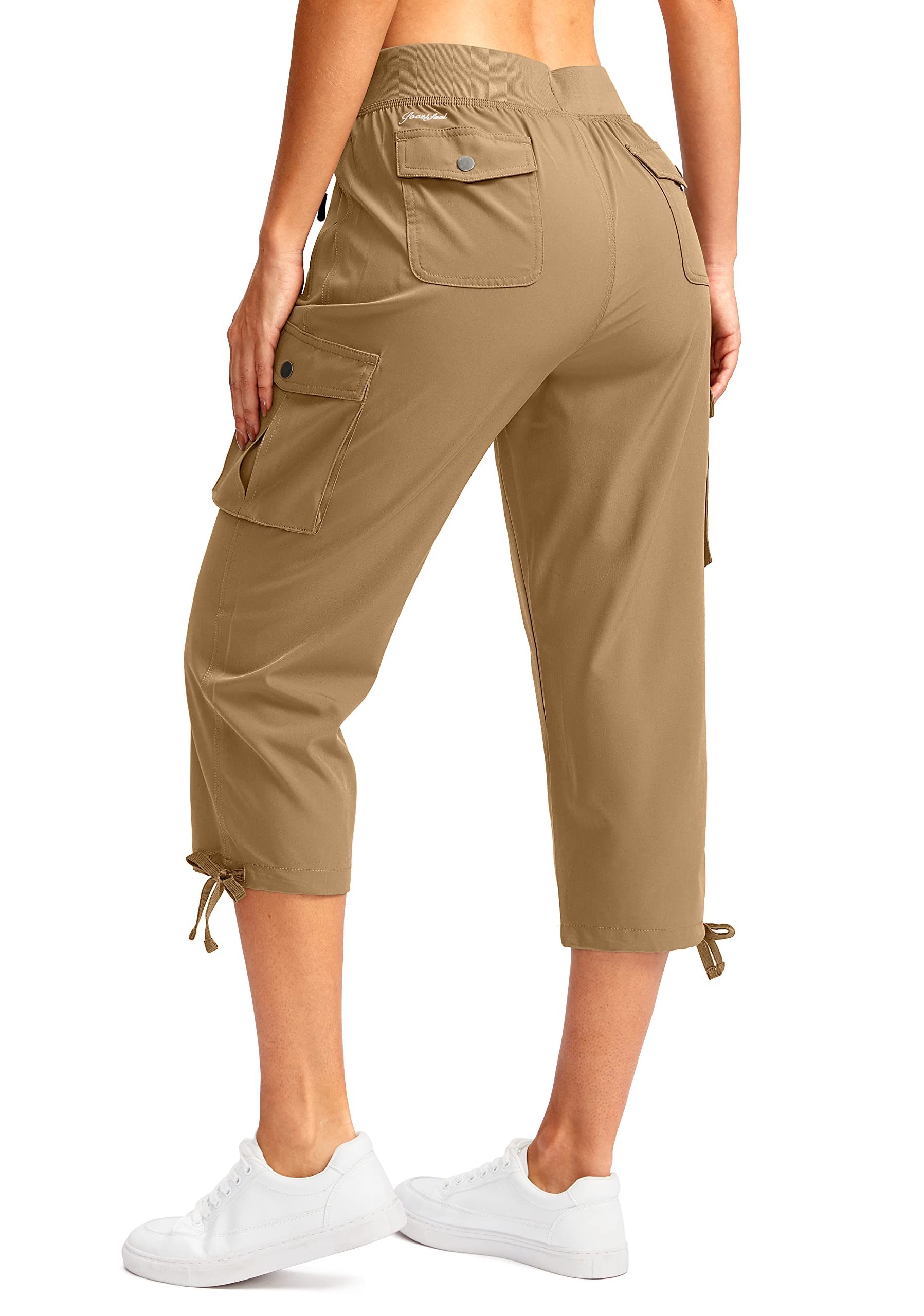 Soothfeel Women's Cargo Capris Pants with 6 Pockets Lightweight Quick Dry Travel Hiking Summer Pants for Women Casual (Dark Khaki, XS)