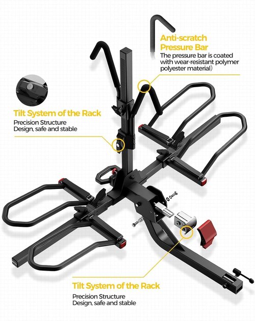 KYX Bike Rack - Heavy-Duty Hitch Mount for 2 Bikes Up to 160LBS | Foldable E-Bike Platform with Quick Tilt Release