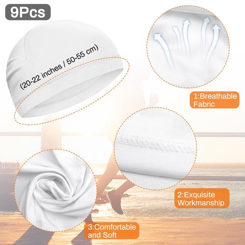 YOGEYOGE 9 Pcs Skull Cap, Sweat Wicking Cooling Helmet Liner, Lightweight Breathable Cycling Beanie for Men Women (9, White)