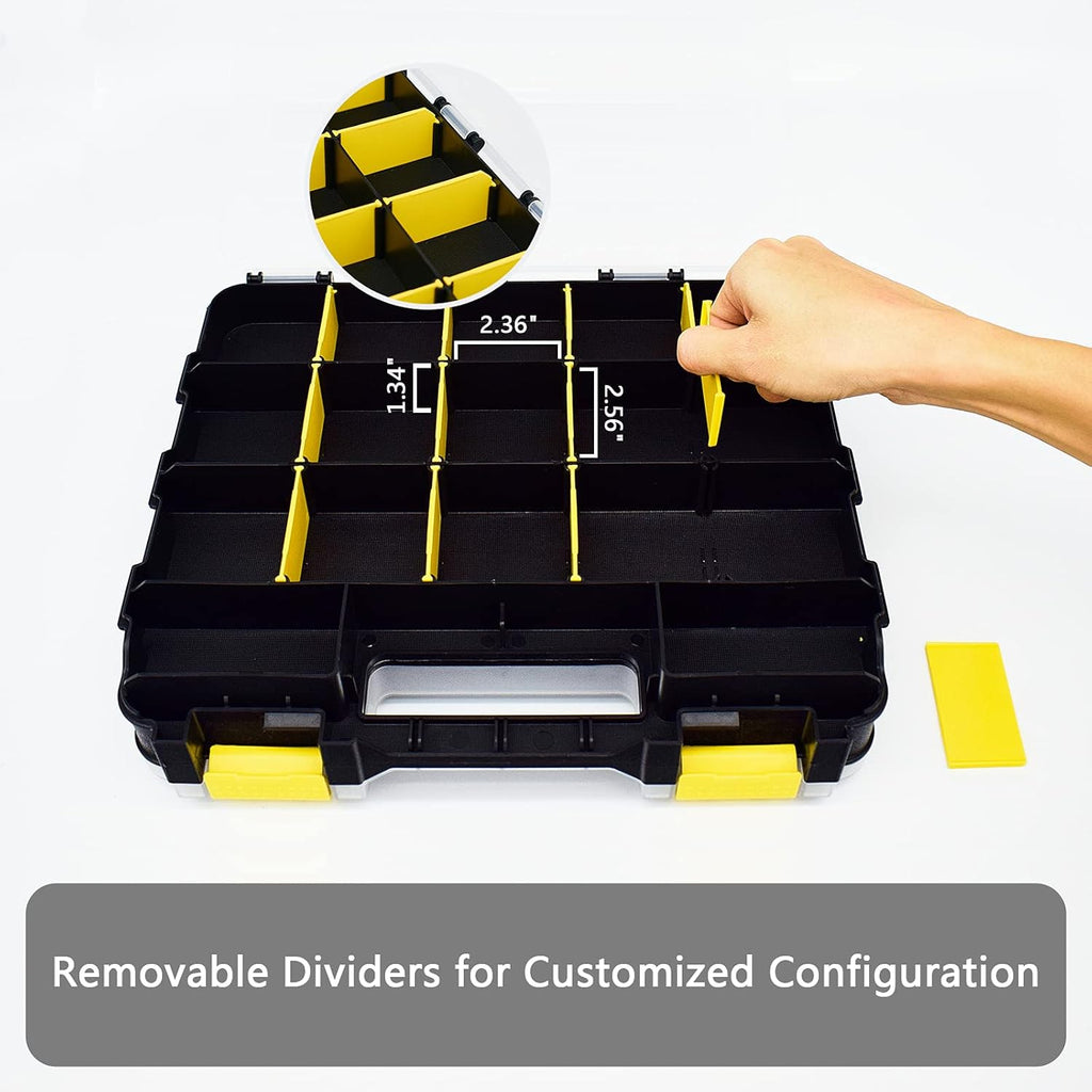 Tools Organizer Box - 34-Compartment Double-Sided Storage for Screws, Nuts & Bolts | Removable Dividers
