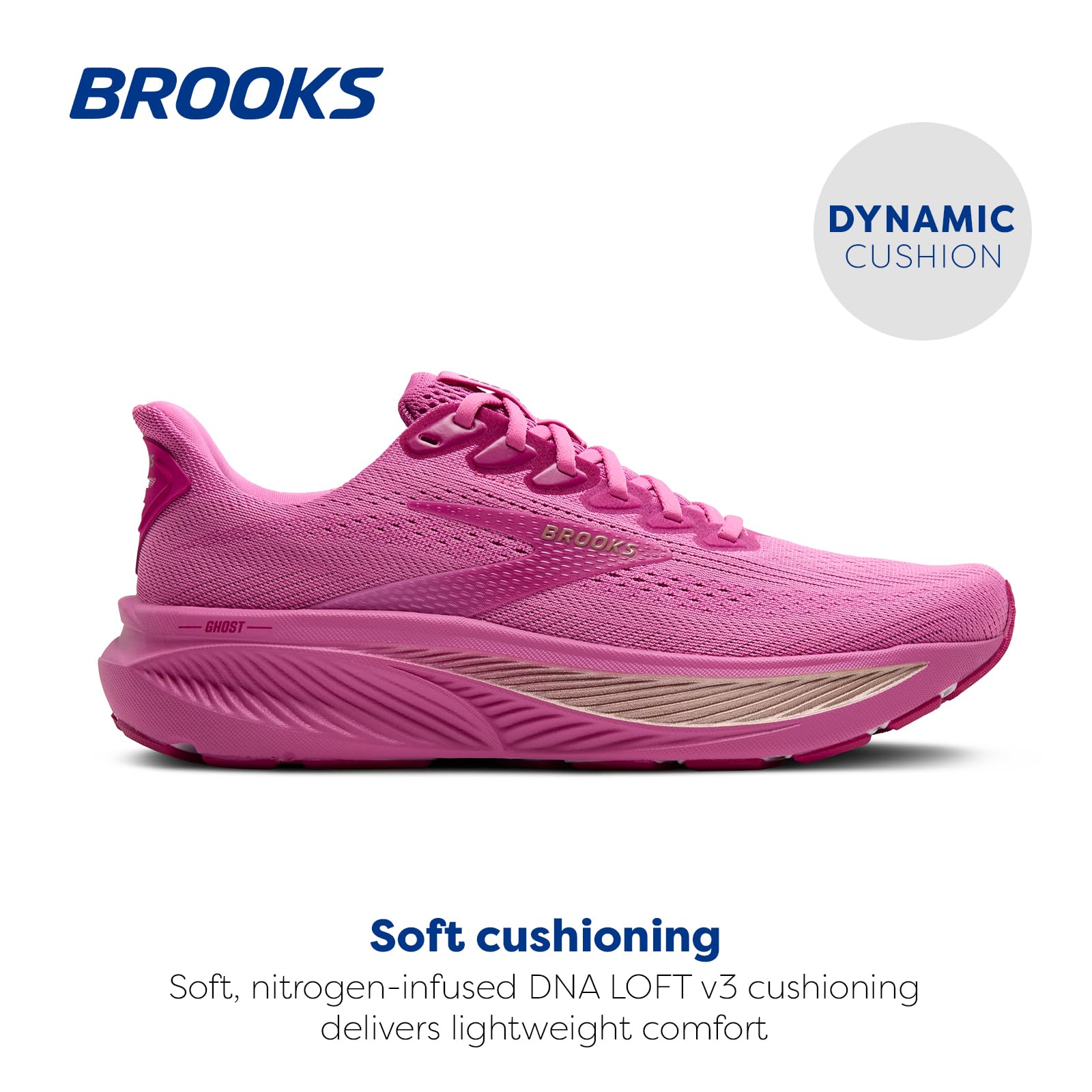 Brooks Women’s Ghost 17 Neutral Running Shoe - Pink/Fuchsia/Gold - 8.5 Medium