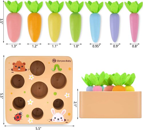 KMTJT Montessori Toys - Educational Wooden Carrot Harvest Game for Toddlers | Shape Sorting Fun for Ages 2-3