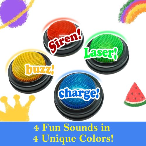Buzzers Set of 4 | Trivia Game Answer Buzzers with Lights & Sound for Classroom Fun