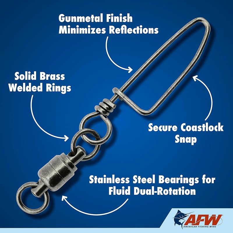 Solid Brass Ball Bearing Snap Swivels #2-10 | 44lb-450lb | Gunmetal Black