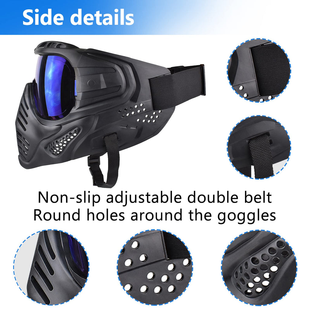 Paintball Mask Anti Fog, Airsoft Mask Full Face Adjustable Protection Gear, Tactical Mask for Men Motorcycle Riding Skiing Face Protection
