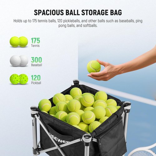 NEEWER Tennis Ball Hopper - Durable Pickleball Retriever Cart for Easy Training & Teaching