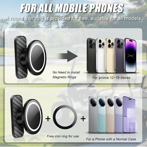 Magnetic Golf Cart Phone Holder, Magnetic Phone Mount for Gym Compatible with MagSafe iPhone 12-17, Ultra-Strong Magnets Phone Holders Fits EZGO, Yamaha, Icon Golf Cart Aaccessories Essentials