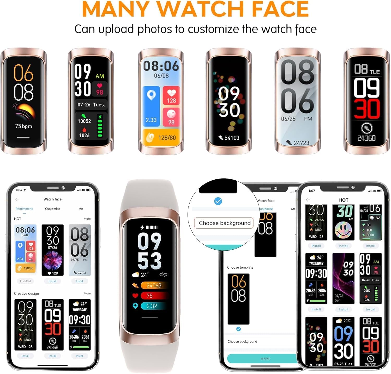 Skiennix Fitness Tracker - 2025 Smart Watch with Blood Pressure & Heart Rate Monitor | IP67 Waterproof, Pink