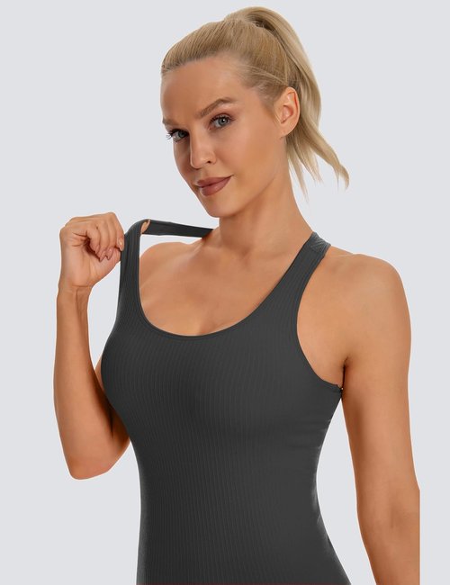 MathCat Workout Tank Tops - Sleeveless Yoga Tops with Built-In Bra | Seamless Racerback Design
