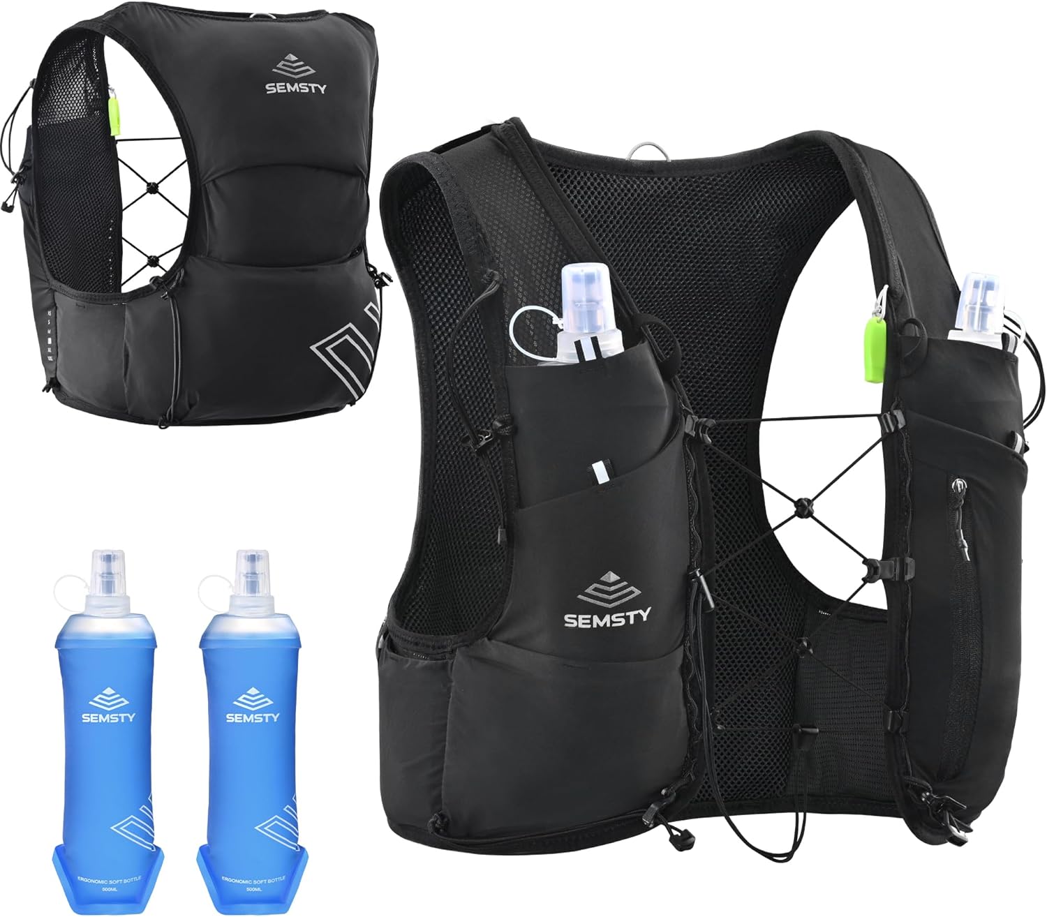 Running Hydration Vest 5L, Running Backpack with 2x500ml Soft Flask, Lightweight Water Backpack Reflective Trail Running Vest for Running Hiking Cycling