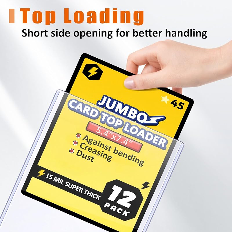 Jumbo Card Top Loader Sleeves 5.4x7.4" - 12 Pack, 6x7.9" Inner, 15mil PVC