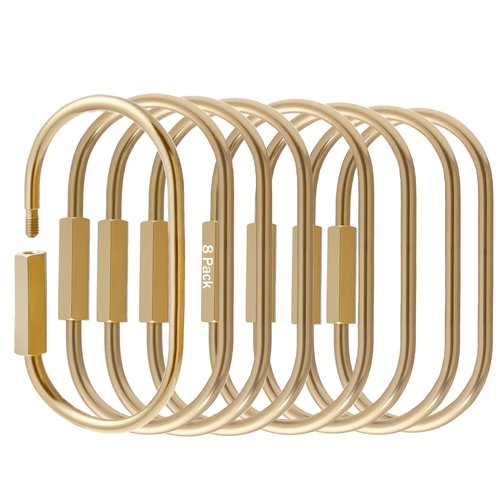 8 Pcs Locking Carabiner Key Rings for Keys,Gold Carabiner Keychain Clip,Screw Lock Keychain Organizer, Purse Bag Charms,Brass
