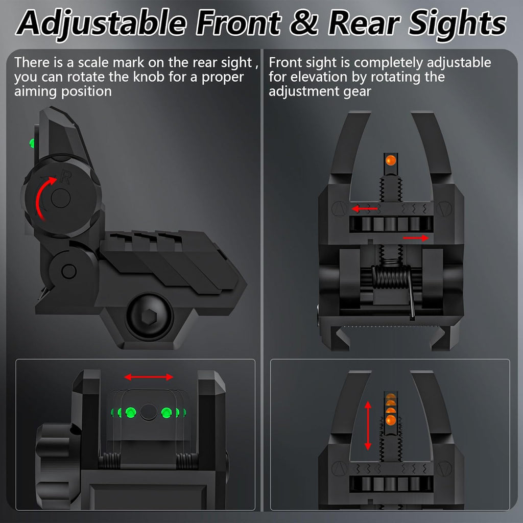 Skiennix Folding Fiber Optic Sights - Flip-Up Front & Rear Backup Sights for Picatinny Rails | Red & Green Dots