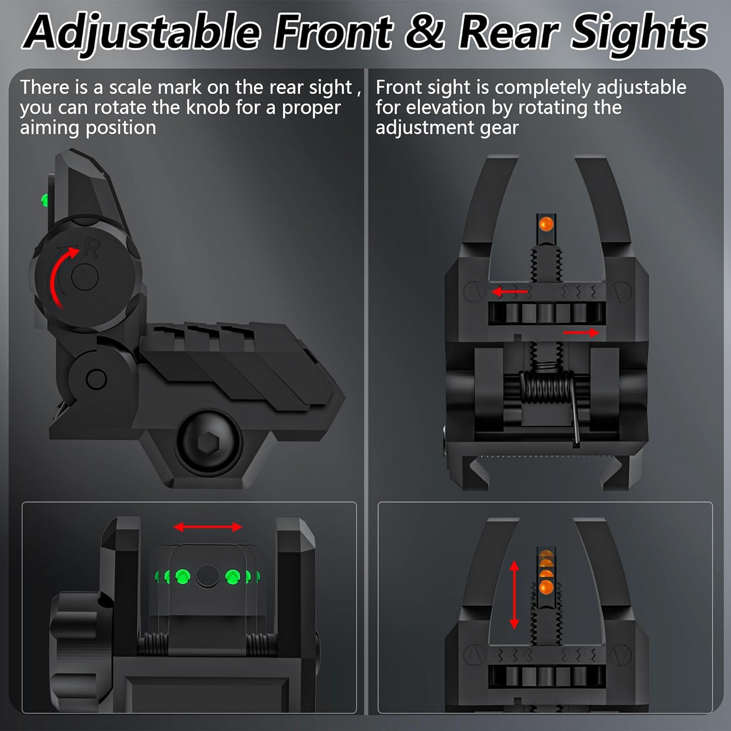 Skiennix Folding Fiber Optic Sights - Flip-Up Front & Rear Backup Sights for Picatinny Rails | Red & Green Dots