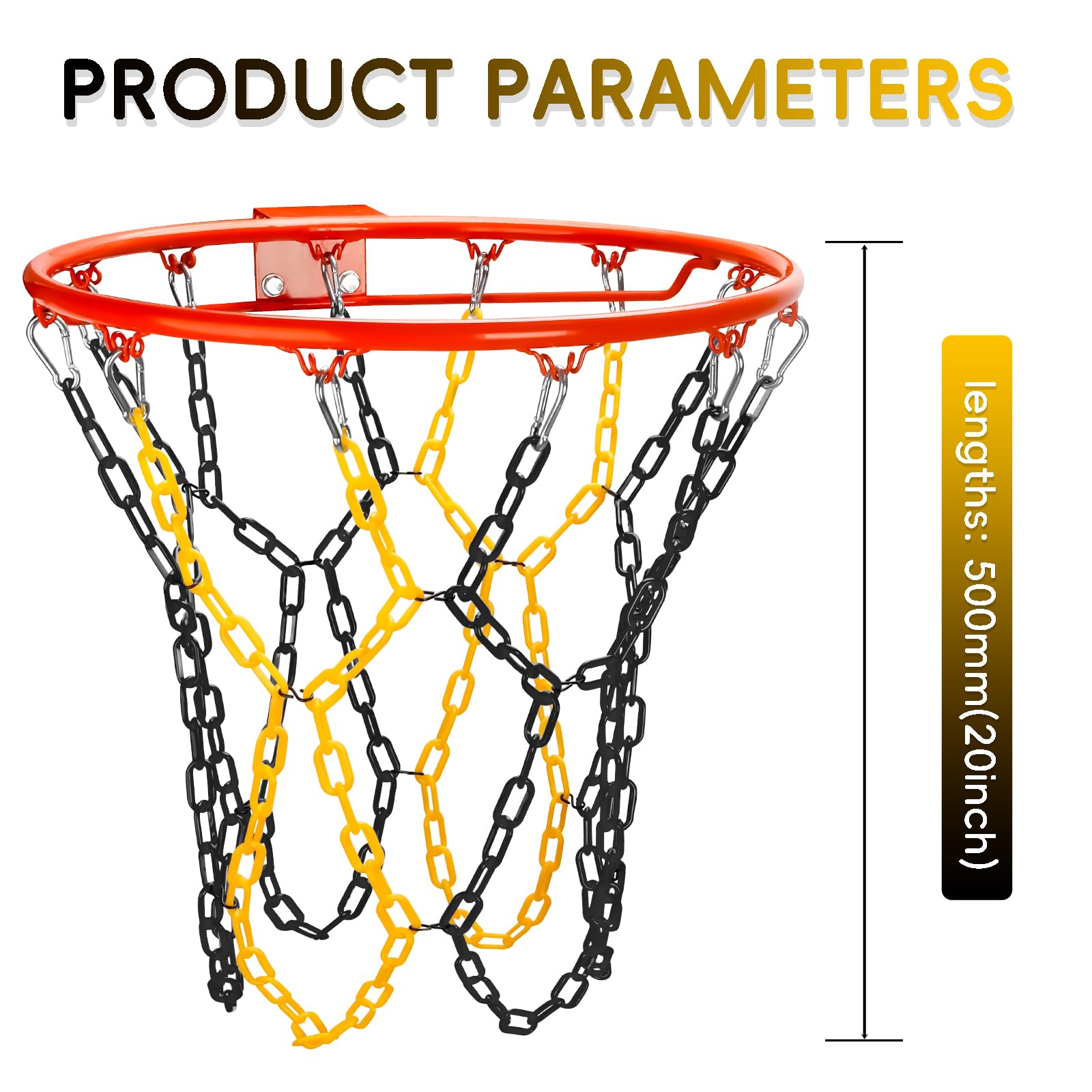 Basketball Net Replacement Heavy Duty,Resin Material, Anti-Rust Use Indoor Outdoor Standard 12-Ring Basketball Hoop (Black/Yellow)