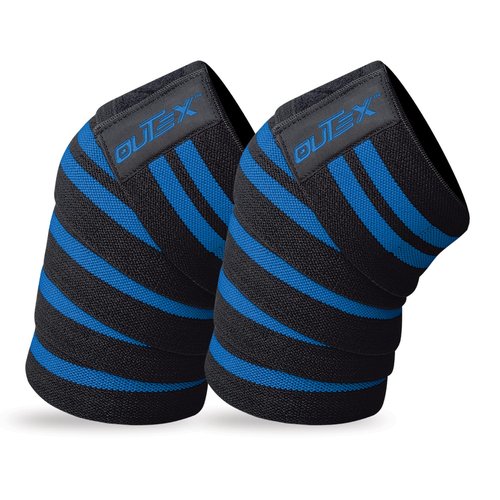 Outex Knee Wraps for Weightlifting (Pair), 80" Long Knee Straps for Weightlifting, Powerlifting, Leg Press, Cross Training - Knee Wraps Support for Squat - for Men & Women (Black/Blue)