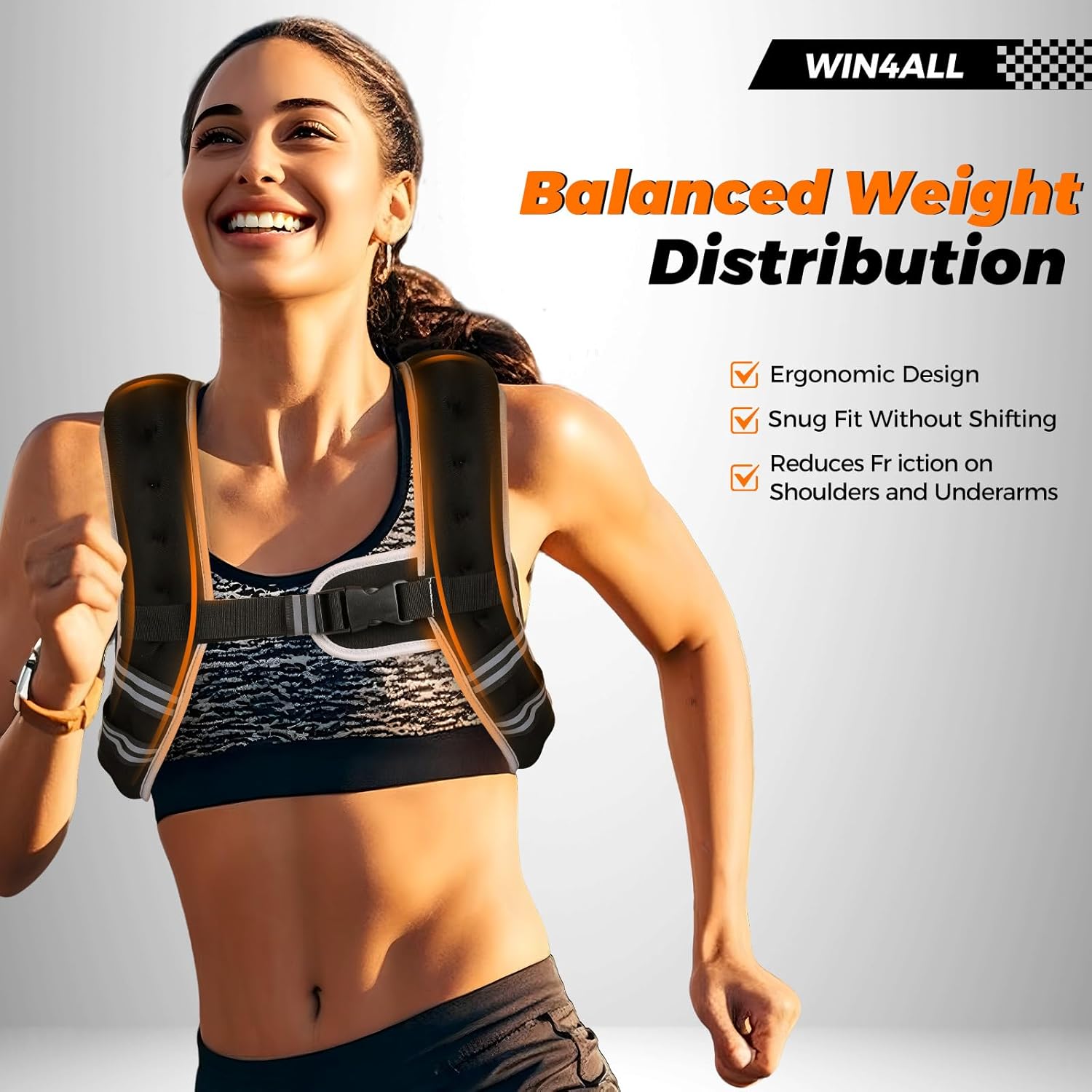 WIN4ALL Adjustable Weighted Vest for Women - 6lb to 20lb for Walking, Strength Training & Fitness | Black