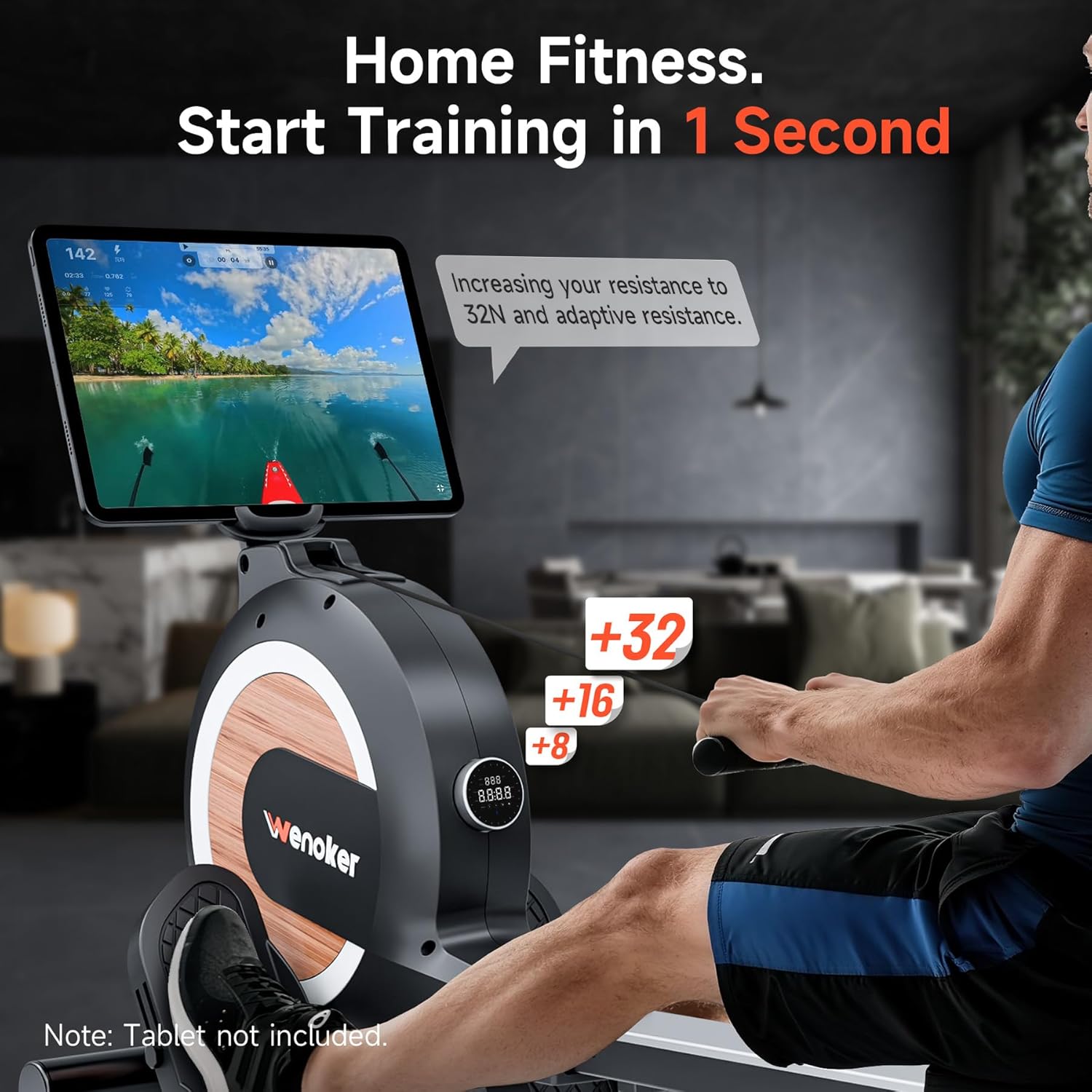 Wenoker Magnetic Rower Machine - App-Supported, 350 LB Capacity | Smooth & Quiet with LCD Monitor