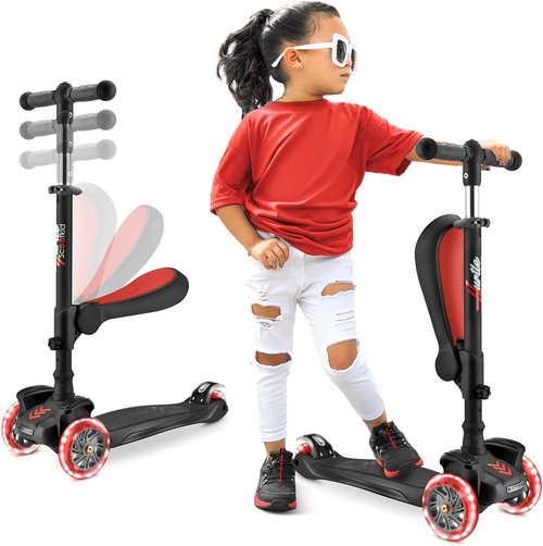 Hurtle 3-Wheeled Kids Scooter - LED Wheel Lights, Adjustable Handlebar & Foldable Seat | Ages 1-14