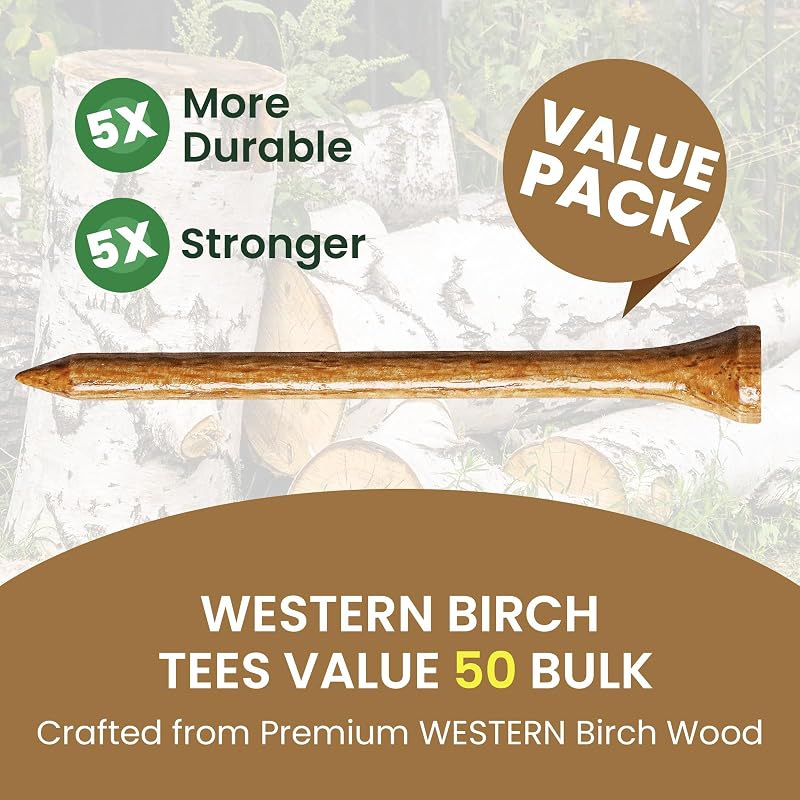 Brown 2 3/4 Inch Wood Golf Tees 50 Pack - 5x Stronger, Height Marker