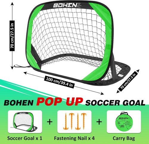 BOHEN Pop Up Soccer Goals for Kids - Foldable Portable Soccer Net for Outdoor & Indoor Play (3.3x2.2FT)