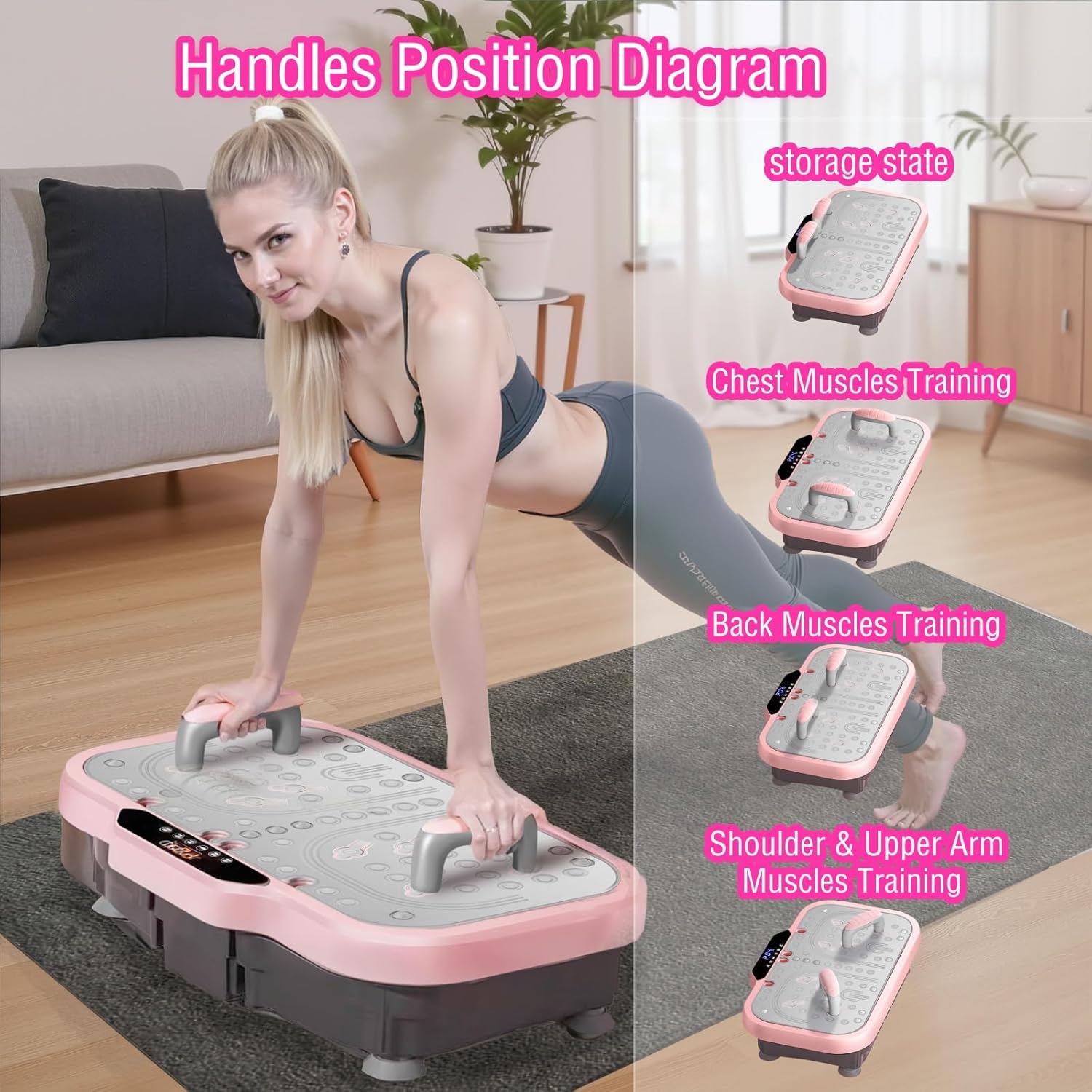 Skiennix Vibration Plate Exercise Machine - Whole Body Fitness Platform with Bluetooth & Resistance Bands | Pink