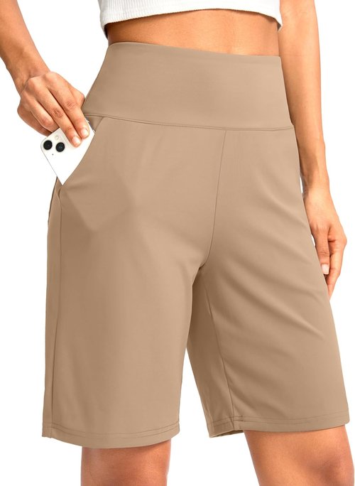 G Gradual Women's Bermuda Shorts - High Waisted, Knee Length with Pockets for Athletic Workouts