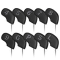 Craftsman Golf Black Leather Iron Headcover Covers Set 10pcs 4 5 6 7 8 9 P S L G with Embossed Gray No. on Both Sides Gift for Men and Women