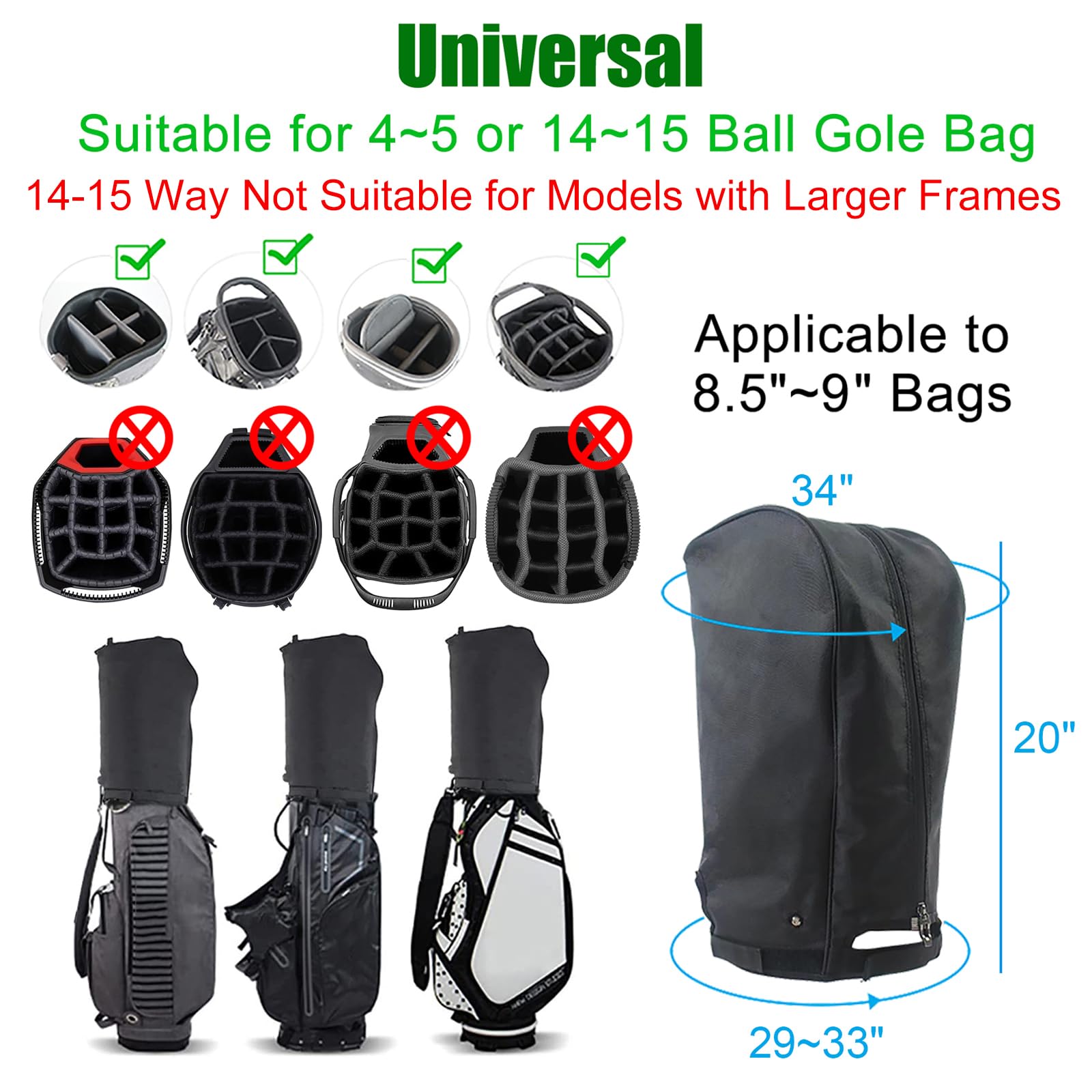 SYCFQX Golf Bag Cover Rain Hood Waterproof, Rain Cape for Golf Bags fit Almost All Tour Bags Golf Bags or Carry Cart for Mens Women Golfer (Black)