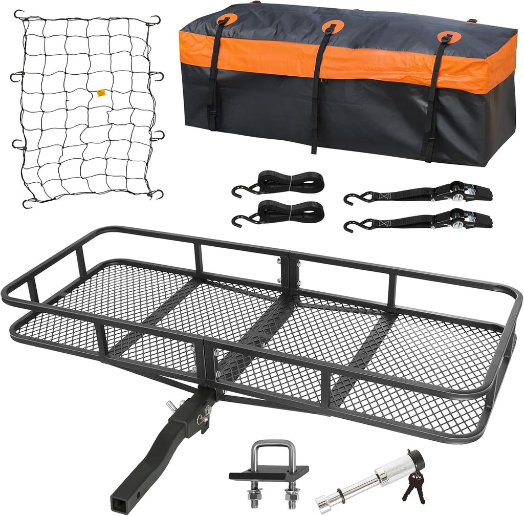 WEIZE Folding Hitch Mount Cargo Carrier - 60" x 20" x 6" with Waterproof Bag & 500 lbs Capacity