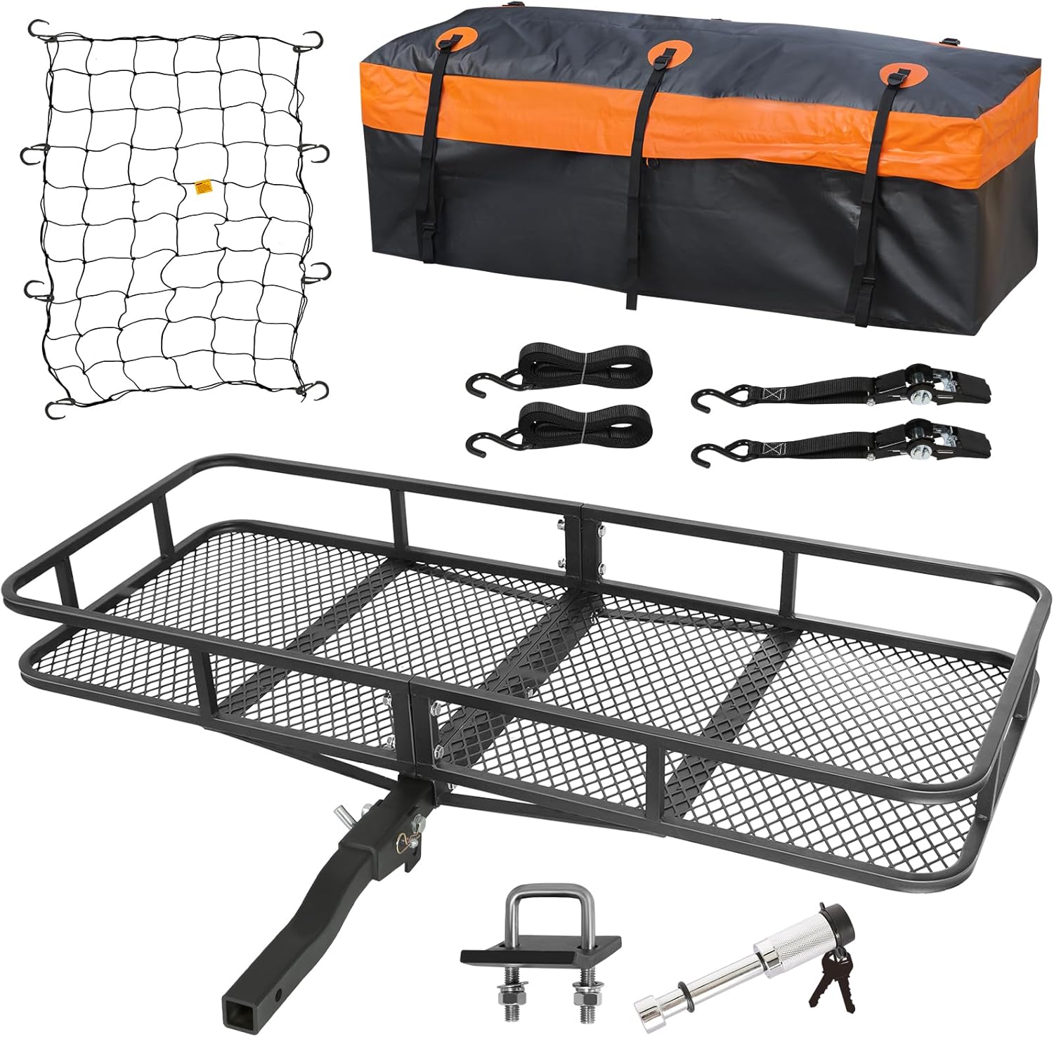 WEIZE Folding Hitch Mount Cargo Carrier - 60" x 20" x 6" with Waterproof Bag & 500 lbs Capacity