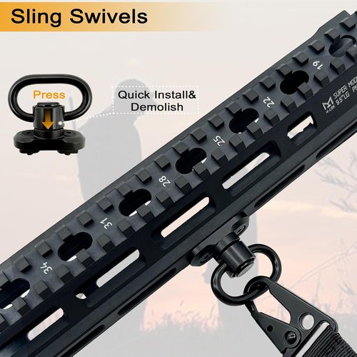 HK 2 Point Rifle Sling - Adjustable Length with Elastic Bungee & 2 Mlok QD Mounts for Hunting