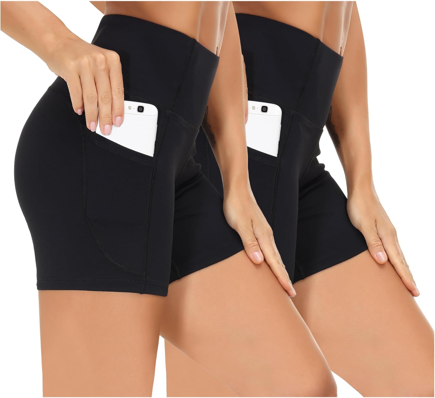The Gym People Women's High Waist Workout Shorts - 2 Pack with Deep Pockets & Tummy Control