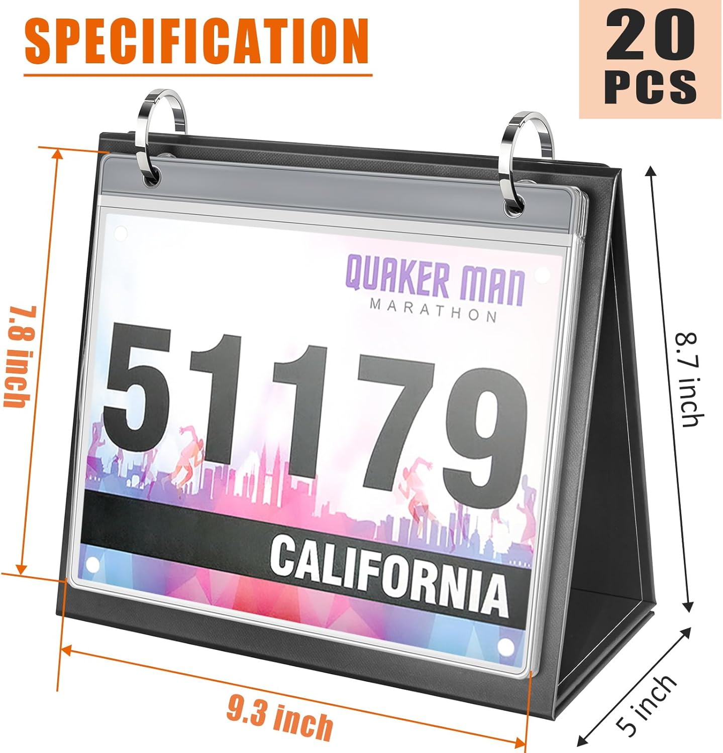 Skiennix Race Bib Holder - Desktop Display Album with 20 Vinyl Sheet Protectors