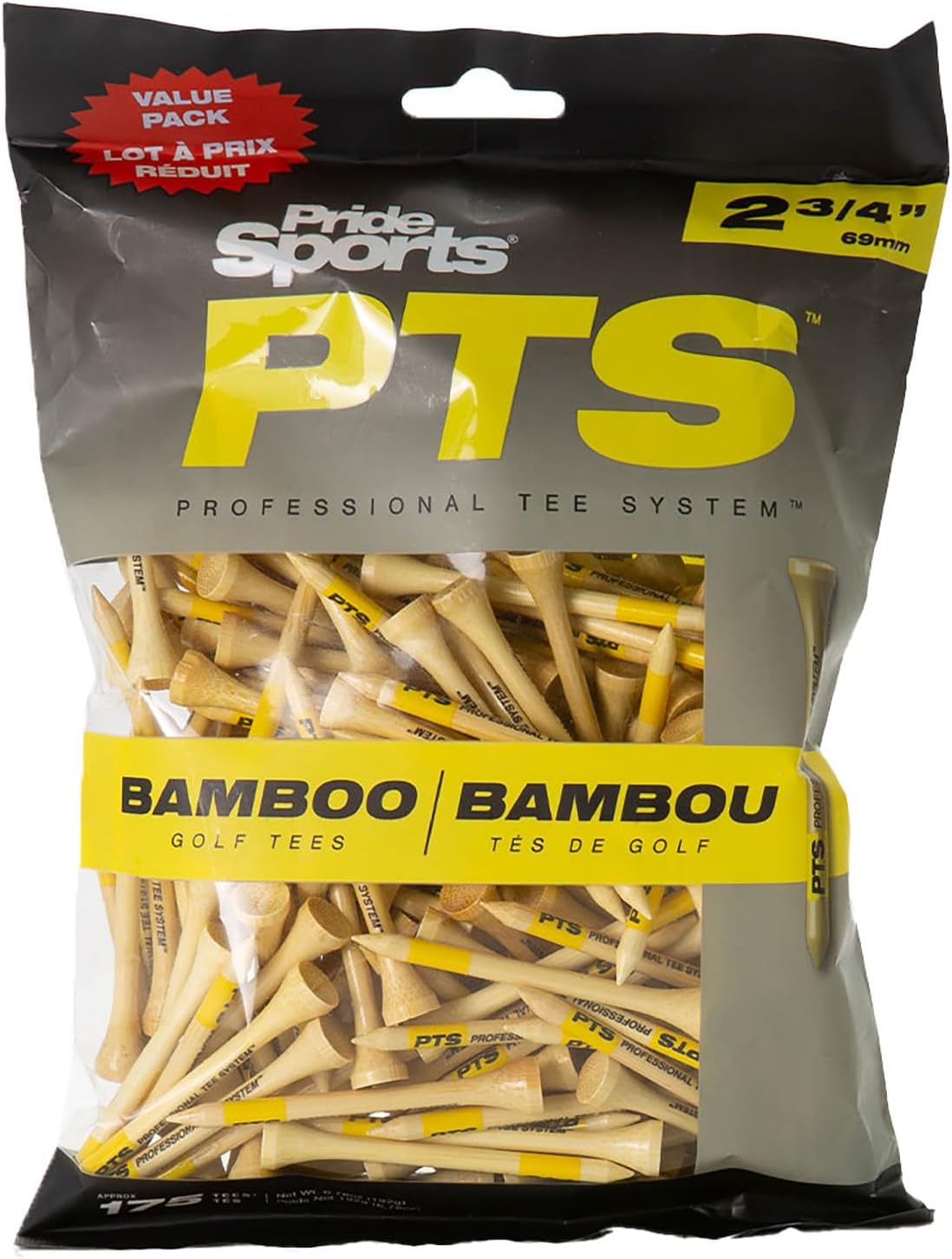 PrideSports PTS Bamboo Golf Tees - 100 Count, 2-3/4 Inch | Ideal for Drivers & Woods