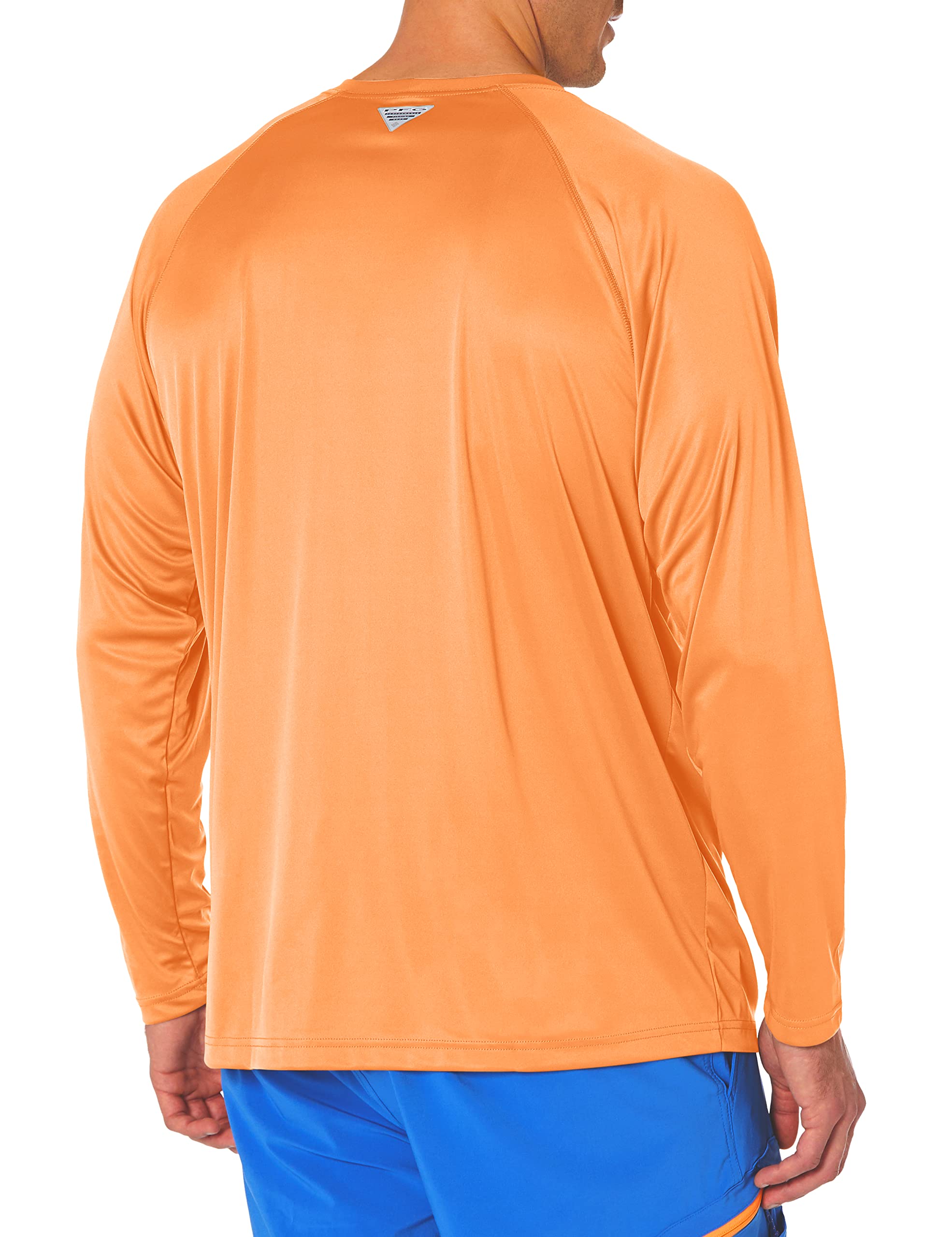 Columbia Men's PFG Terminal Tackle Long Sleeve Fishing Shirt, Bright Nectar/Vivid Blue Logo, Large Tall