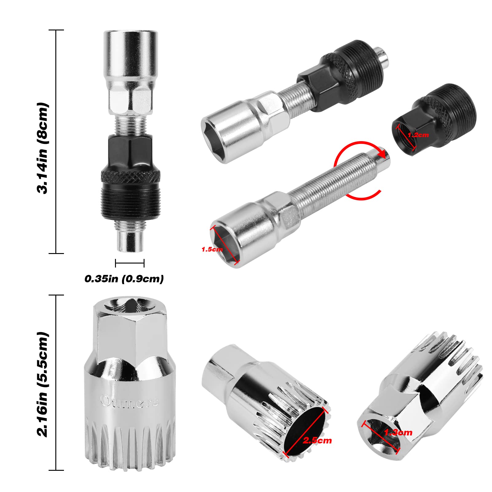 Oumers Bike Crank Puller Tools Set, Bike Crank Arm Remover + Bottom Bracket Removal + Spanner Wrench + Hexagonal Wrench + Bicycle Crank Arm + hex Head Crank arm Bolts for Repair Bike