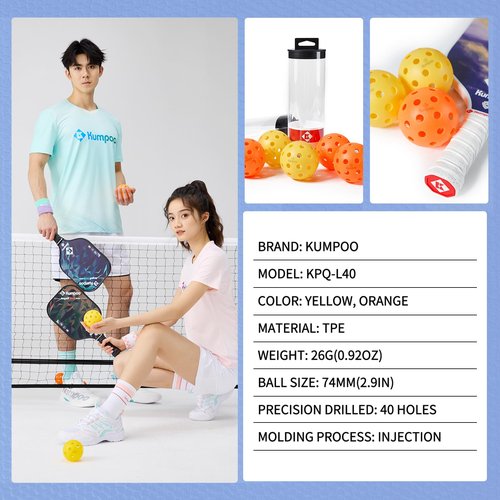 KUMPOO Pickleball Balls Outdoor, 3 Pack - 40 Holes Pickleballs Great Bounce for Pickleball Paddles, Outdoor Pickle Balls Durable for Adults Tournament Play, High Visibility Orange