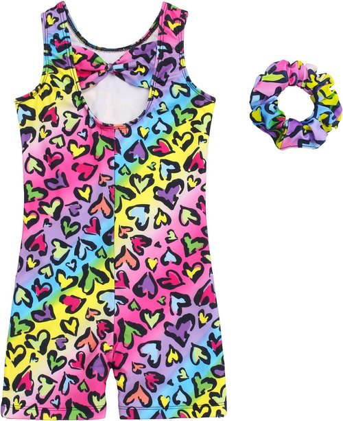 JESKIDS Leotards for Girls - Stylish Gymnastics Biketards with Shorts & Matching Scrunchie | Ages 3-15