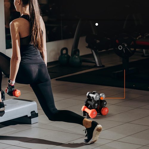 SQUATZ Dumbbell Weights Set with Stand, 20bs Neoprene Coated Weights, Hex Shape Anti Slip and Roll Dumbbells for Exercise, Training, Fitness, Yoga, 3 pairs( 3,5, 8Lbs Each)
